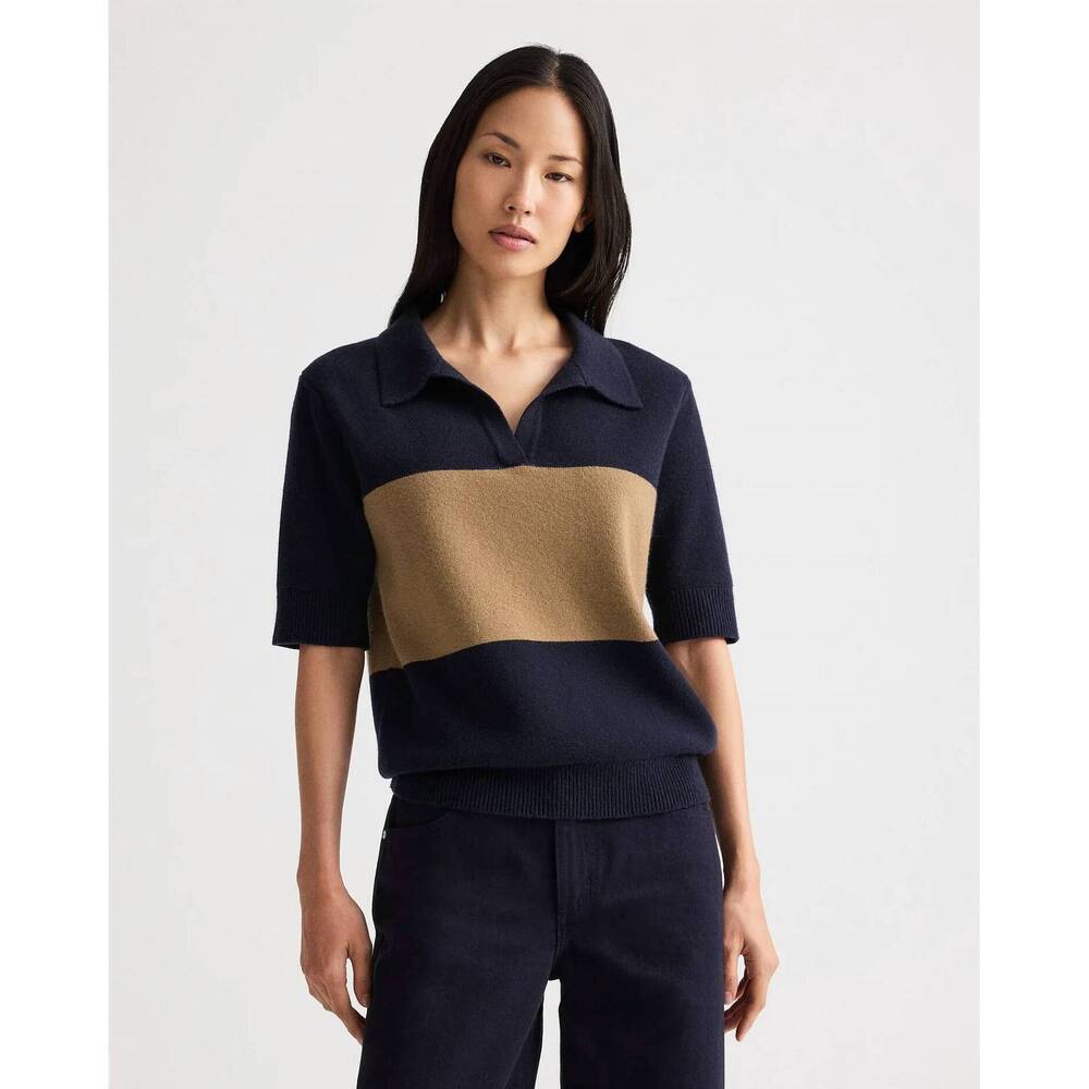 NEW TWP slightly oversized polo top in blueberry/ermine